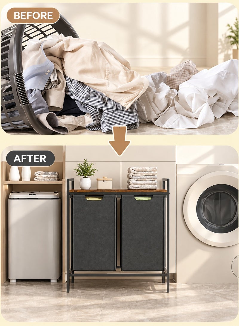 XiuWoo Laundry Sorter Basket Dirty Clothes Hamper with 2 Pull-Out Removable Sorter Bags Freestanding Clothes Basket Organizer Clothing Toys for Bathroom and Living Room Laundry Room Small Space - Image 5