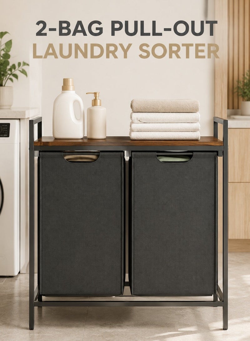 XiuWoo Laundry Sorter Basket Dirty Clothes Hamper with 2 Pull-Out Removable Sorter Bags Freestanding Clothes Basket Organizer Clothing Toys for Bathroom and Living Room Laundry Room Small Space - Image 1