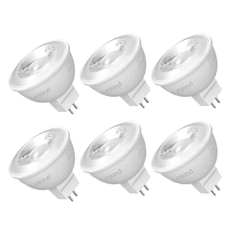Linkind MR16 LED Bulb Dimmable, GU5.3 Bi-Pin Base LED Light Bulbs, 6.5W (70W Equivalent) 3000K Warm White 640lm MR16 LED Spot Lights, Recessed, Tracking Lights, 12V Low Voltage, 6 Packs - Image 1