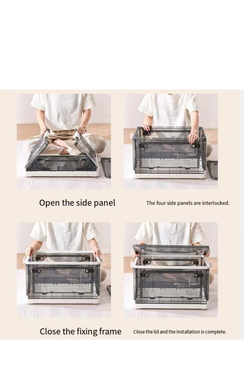 55L Storage Box Foldable Clothes Storage Box Toy Storage Basket Book Storage Container Organize Box Organizer with Handle Kitchen Home Office Closet Room Nursery Box (white) - Image 2