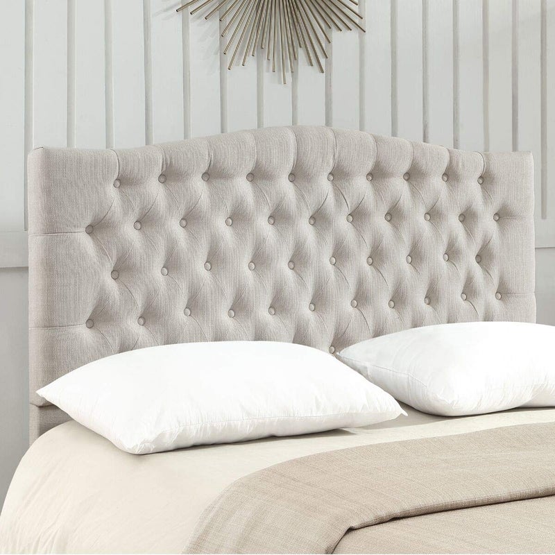 24KF Linen Fabric Upholstered Tufted Button Queen Headboard and Comfortable Fashional Padded QueenFull Size headboard6025QIvory