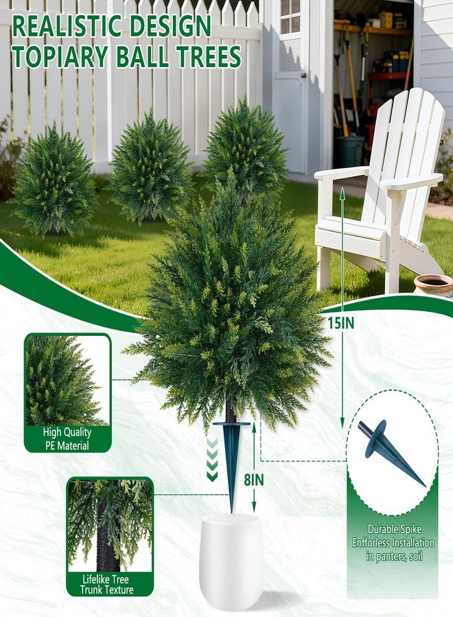 Grooy Artificial Cedar Topiary Trees with Ground Spike,2 Pieces Fake Pine Shrubs Bushes, UV Resistant Faux Evergreen Cypress Tree Plants for Indoor Outdoor Planters Front Porch - Image 2