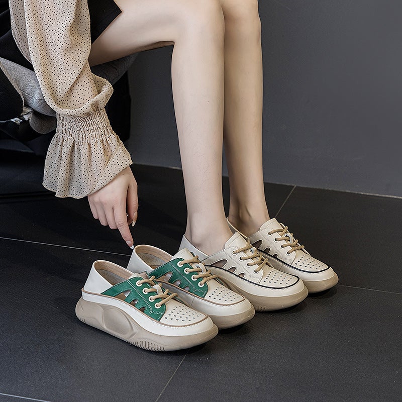 Top-Layer Cowhide Casual Sports Sandals Women'S Hollow-Out Single-Layer Shoes Flat Genuine Leather Lightweight Two-Wearing Lazy Shoes - Image 5