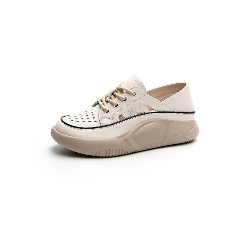 Top-Layer Cowhide Casual Sports Sandals Women'S Hollow-Out Single-Layer Shoes Flat Genuine Leather Lightweight Two-Wearing Lazy Shoes - Image 1