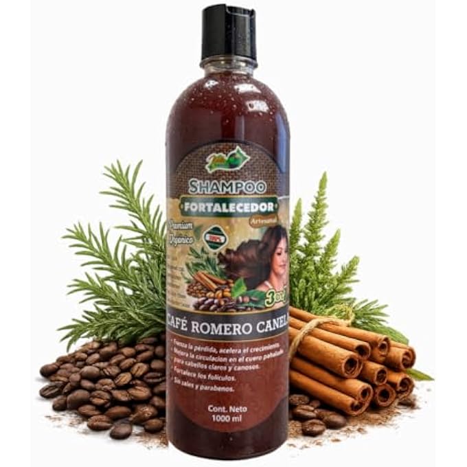 Coffee, Rosemary & Cinnamon Herbal Shampoo 1L (33.9 Fl Oz) | Botanical Strengthening Hair Cleanser with CafÃ©, Romero y Canela