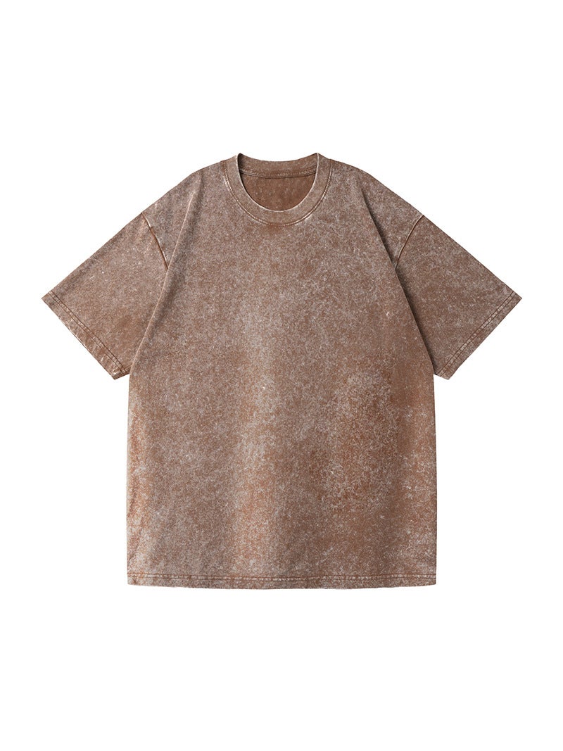 230G Washed Old T-Shirt Retro Tide Brand Batik Cotton T Men And Women Shoulder Loose Half Sleeve - Image 3