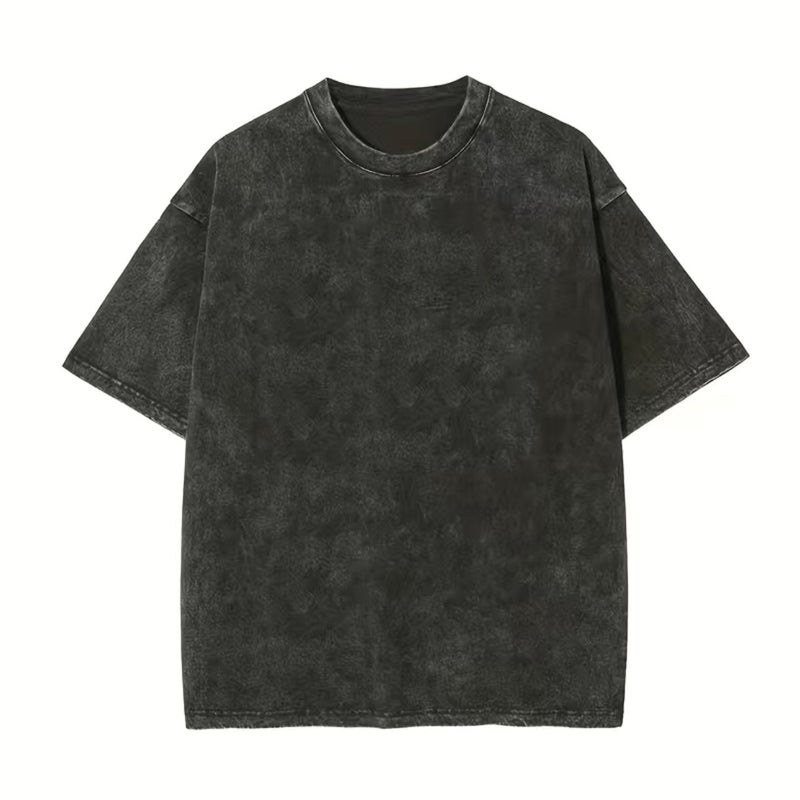 230G Washed Old T-Shirt Retro Tide Brand Batik Cotton T Men And Women Shoulder Loose Half Sleeve - Image 1