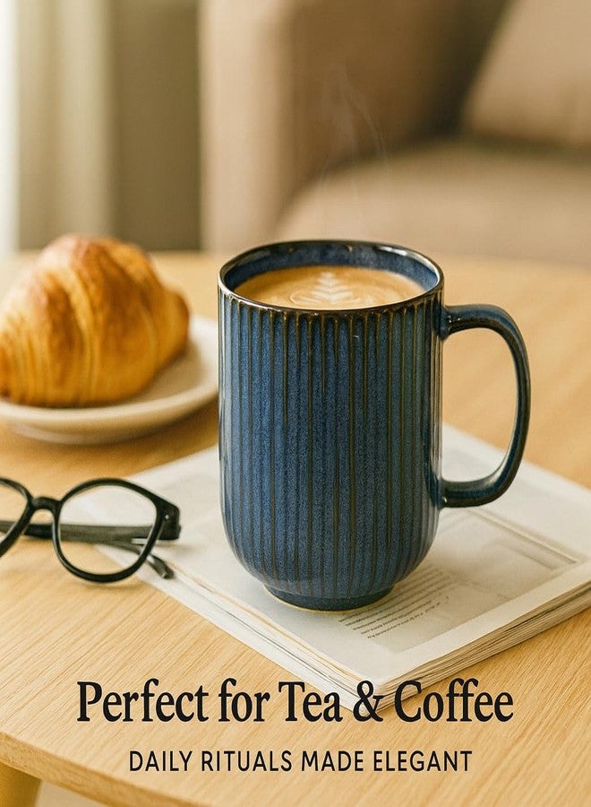 KITTENS Ceramic Coffee Mug Set of 4 - 300ml Handcrafted Royal Blue Mugs with Vertical Stripe | Microwave & Dishwasher Safe | Tea & Coffee Cups for Daily Use, Diwali, Christmas & New Year Gifting - Image 2