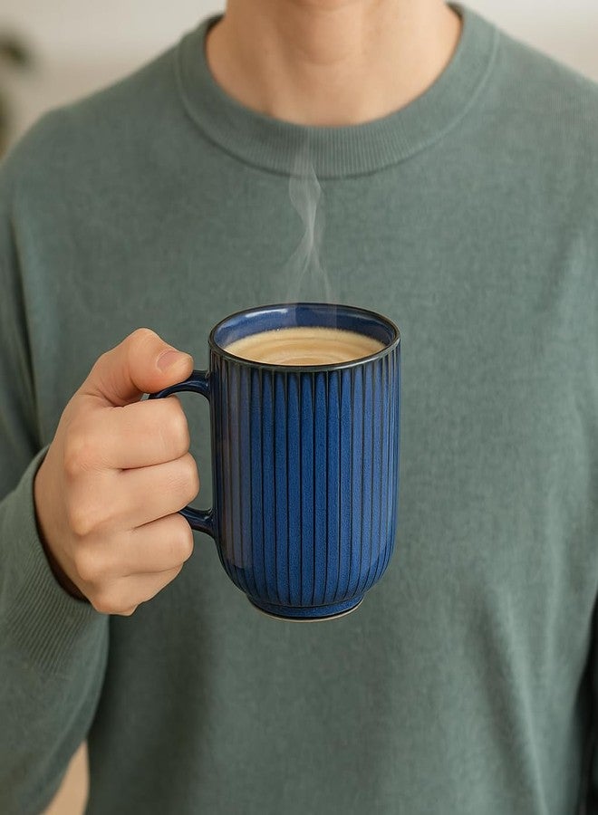 KITTENS Ceramic Coffee Mug Set of 4 - 300ml Handcrafted Royal Blue Mugs with Vertical Stripe | Microwave & Dishwasher Safe | Tea & Coffee Cups for Daily Use, Diwali, Christmas & New Year Gifting - Image 4