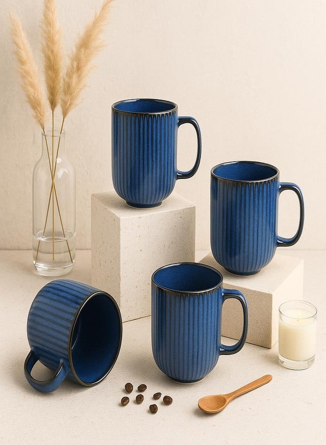 KITTENS Ceramic Coffee Mug Set of 4 - 300ml Handcrafted Royal Blue Mugs with Vertical Stripe | Microwave & Dishwasher Safe | Tea & Coffee Cups for Daily Use, Diwali, Christmas & New Year Gifting - Image 1
