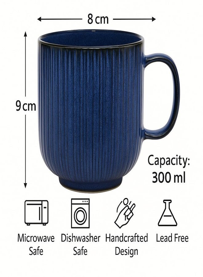 KITTENS Ceramic Coffee Mug Set of 4 - 300ml Handcrafted Royal Blue Mugs with Vertical Stripe | Microwave & Dishwasher Safe | Tea & Coffee Cups for Daily Use, Diwali, Christmas & New Year Gifting - Image 5
