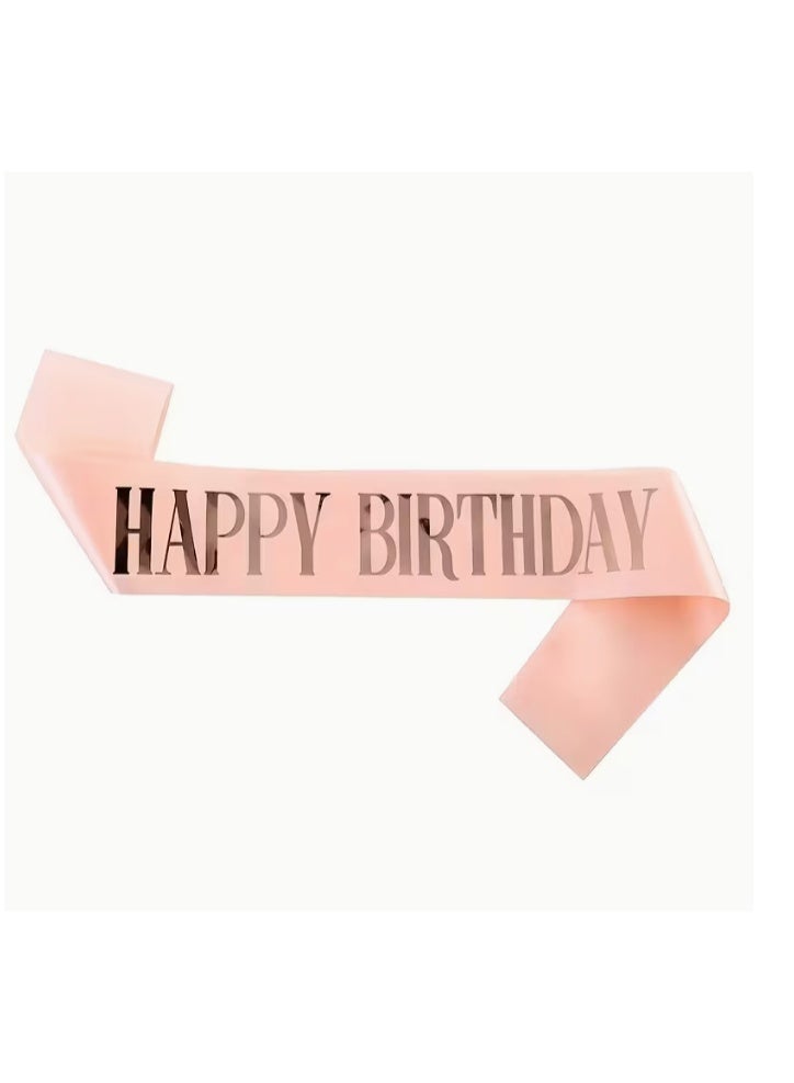 Pink  "HAPPY BIRTHDAY" sash features elegant foil lettering and is designed to fit most body types for celebrations - Image 1