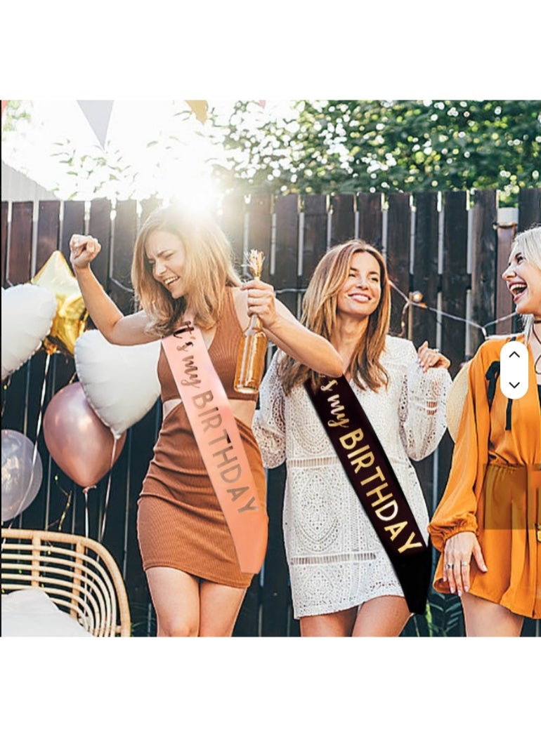Pink  "HAPPY BIRTHDAY" sash features elegant foil lettering and is designed to fit most body types for celebrations - Image 3