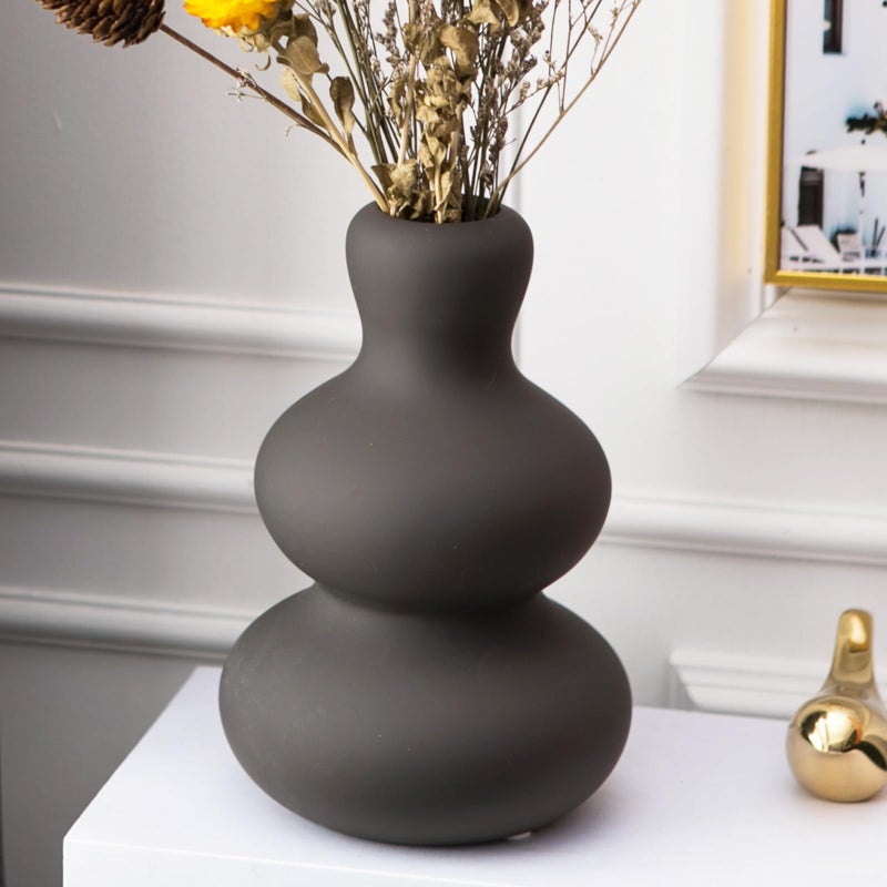 Tenforie Ceramic Vase Matte Modern Vase for Home Decor Neutral Round Vase for Table Living Room Shelf Bookshelf and Entryway Dcor