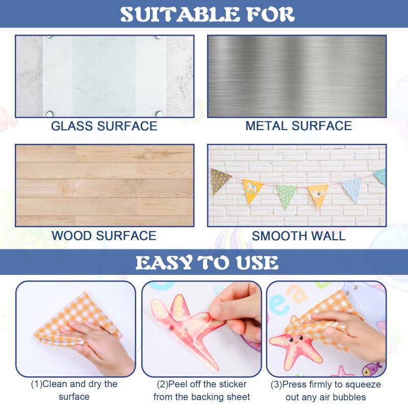 Outus 4 Sheets Ocean Life Wall Decals Under The Sea Fish Wall Stickers Colorful Removable Underwater Sea Creatures Jellyfish Wall Decor for Kids Girls Baby Bathroom Bedroom Living Room (Adorable Style) - Image 3