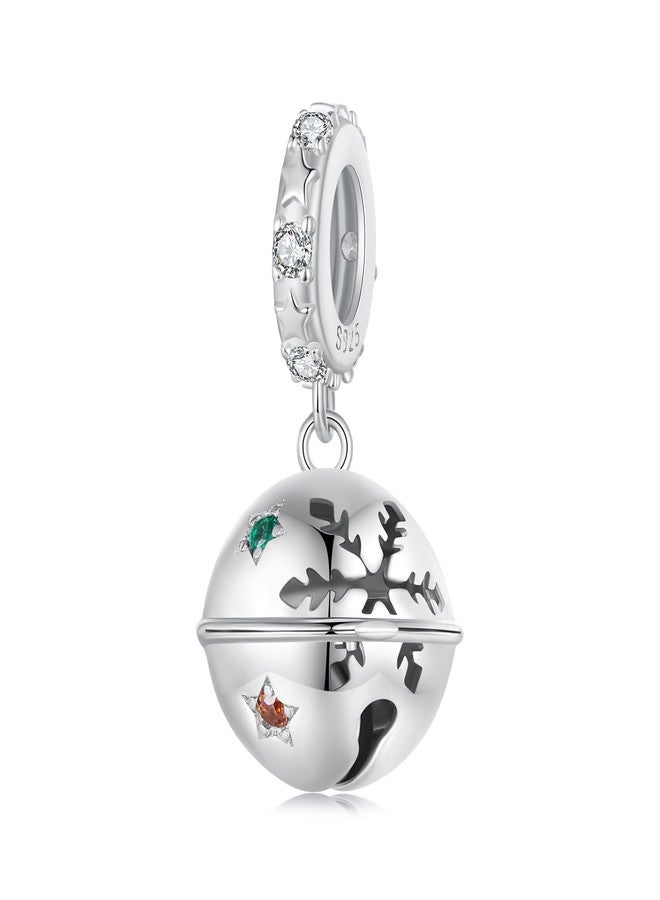 NINGAN 925 Sterling Silver Christmas Jingle Bells Charms Fit for European Bracelets and Necklaces, Snowflakes Beads with Shiny Cubic Zirconia as Winter Christmas Jewelry Gifts for Women Friends - Image 1