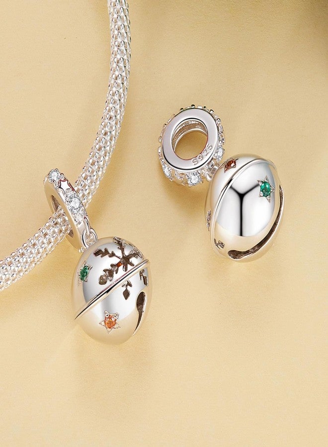 NINGAN 925 Sterling Silver Christmas Jingle Bells Charms Fit for European Bracelets and Necklaces, Snowflakes Beads with Shiny Cubic Zirconia as Winter Christmas Jewelry Gifts for Women Friends - Image 4