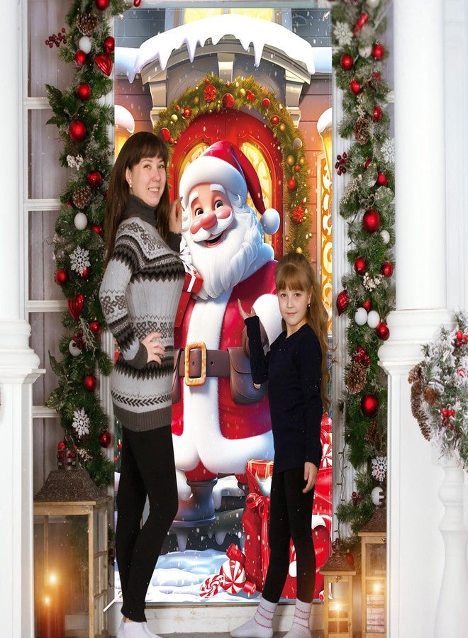 LOAVER Christmas Door Cover Santa Claus Decoration,Large Santa Claus Gift Box Door Hanging Backdrop for Winter Party Christmas Indoor Outdoor Banner Holiday Decoration,70.8 x 35.4 Inch - Image 4