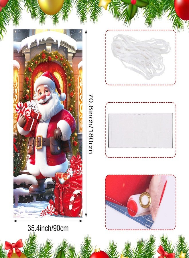 LOAVER Christmas Door Cover Santa Claus Decoration,Large Santa Claus Gift Box Door Hanging Backdrop for Winter Party Christmas Indoor Outdoor Banner Holiday Decoration,70.8 x 35.4 Inch - Image 2