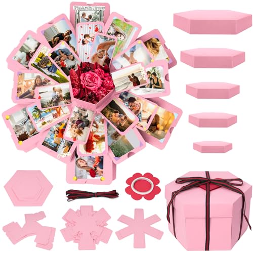 Koogel Explosion Gift Box, Surprise Picture Love Box Pink Exploding Photo Album with DIY Scrapbooking Accessories for Anniversary, Birthday, Wedding - Image 1