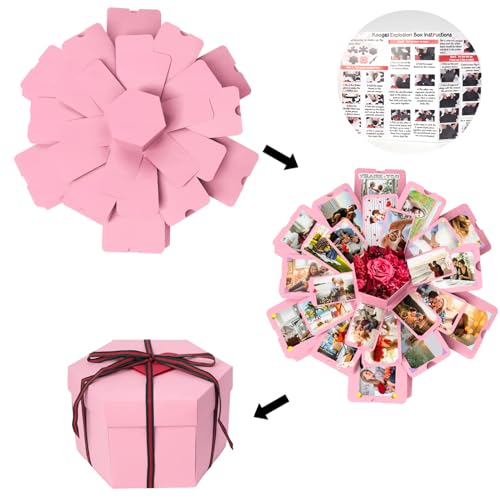 Koogel Explosion Gift Box, Surprise Picture Love Box Pink Exploding Photo Album with DIY Scrapbooking Accessories for Anniversary, Birthday, Wedding - Image 3