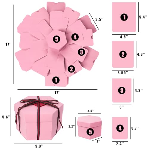 Koogel Explosion Gift Box, Surprise Picture Love Box Pink Exploding Photo Album with DIY Scrapbooking Accessories for Anniversary, Birthday, Wedding - Image 2