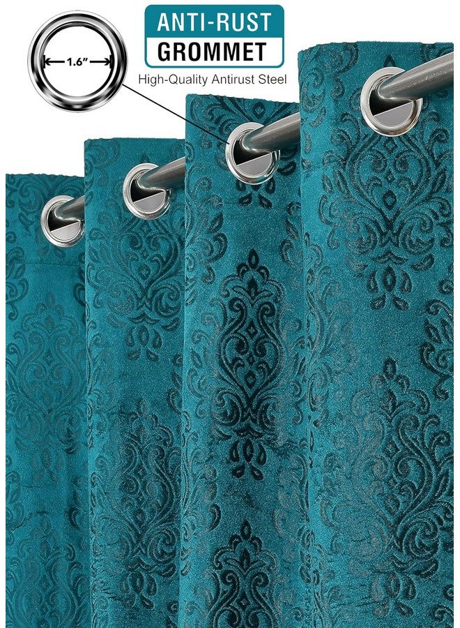 FRESH FROM LOOM Supreme Embossed Paisley Opaque Curtains For Home 6 Feet | Velvet Padre| Semi Black Out 80% Room Darkening Screens (Aqua | 2Pc Double Weaved Parda | Eyelet Ring | Window Curtain) - Image 2