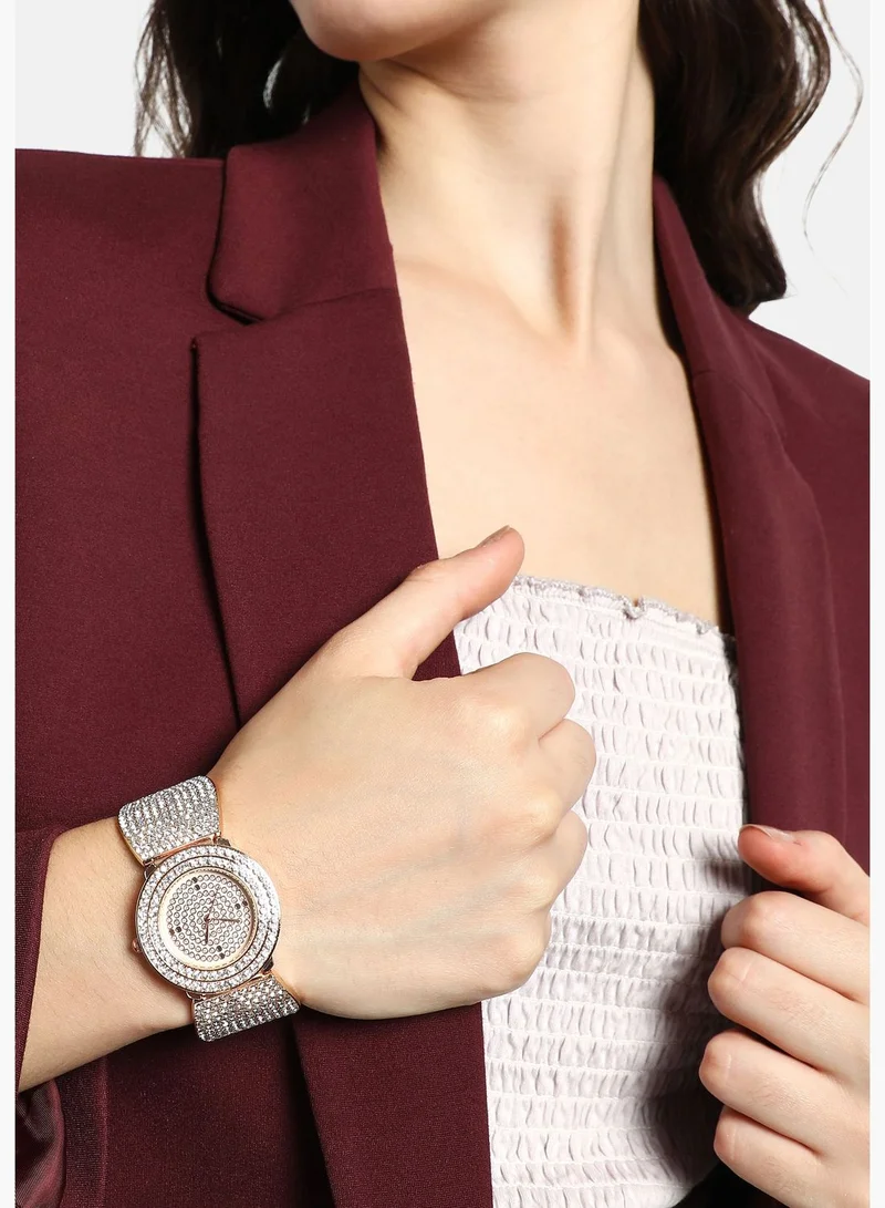 Haute Sauce Stainless Steel Strap Casual Round Analog Watch For Women