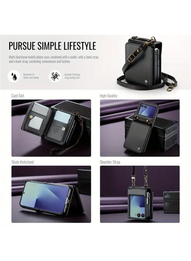 Blue Magnetic Leather Wallet Case with Card Holder and Kickstand for Galaxy Z Flip 7 - Image 2