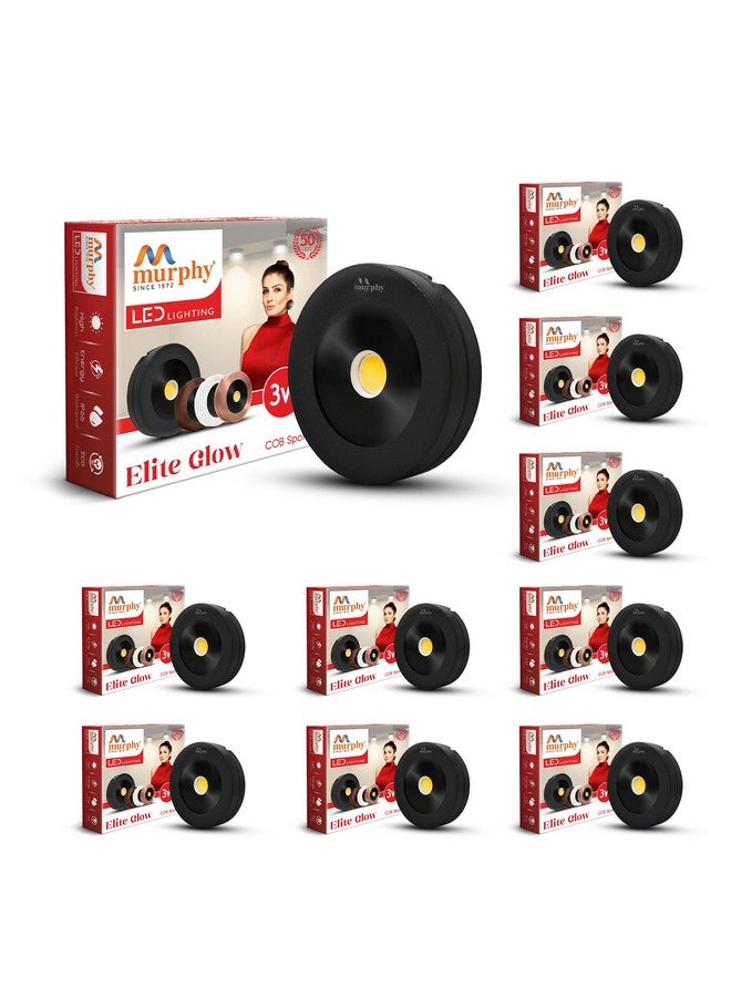 Murphy Aluminium 3W Elite Glow Noir Waterproof Round Led Surface Cabinet Down Light (Pack Of 10, Warm White) - Image 1