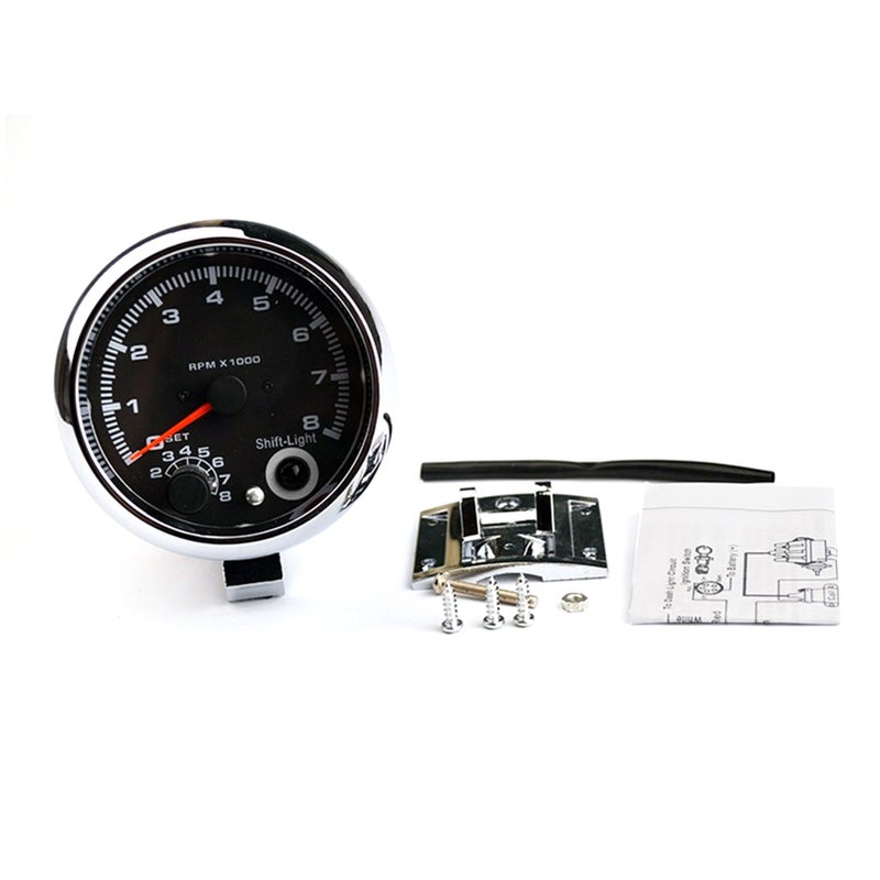 7 Led Colors Background Light 3.75'' Car Universal Black Tachometer Gauge Blue Inter Shift light - Image 2