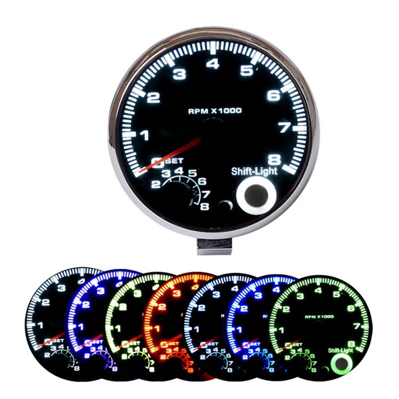 7 Led Colors Background Light 3.75'' Car Universal Black Tachometer Gauge Blue Inter Shift light - Image 1