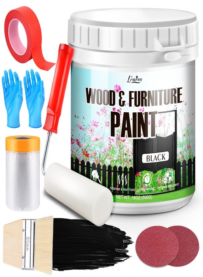 Limino Wood Furniture Paint - 18oz Black Wood Paint for Furniture, Cabinet, Door, Dining Table and Chairs, Water-Based, Matte Finish, Non-Toxic, Low Odor, Fast Drying, Interior/Exterior Maintain with Tools - Image 1