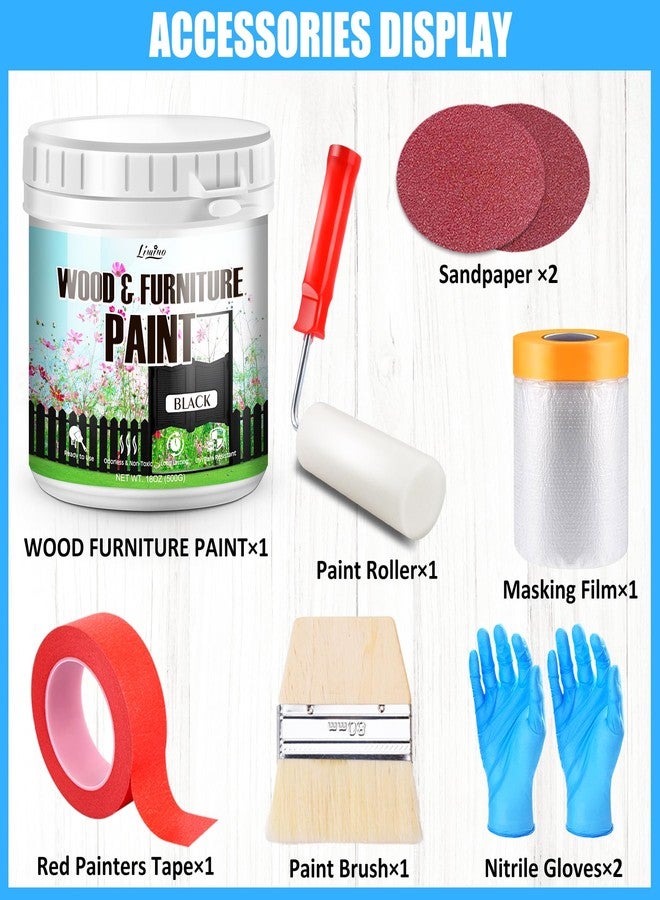Limino Wood Furniture Paint - 18oz Black Wood Paint for Furniture, Cabinet, Door, Dining Table and Chairs, Water-Based, Matte Finish, Non-Toxic, Low Odor, Fast Drying, Interior/Exterior Maintain with Tools - Image 2