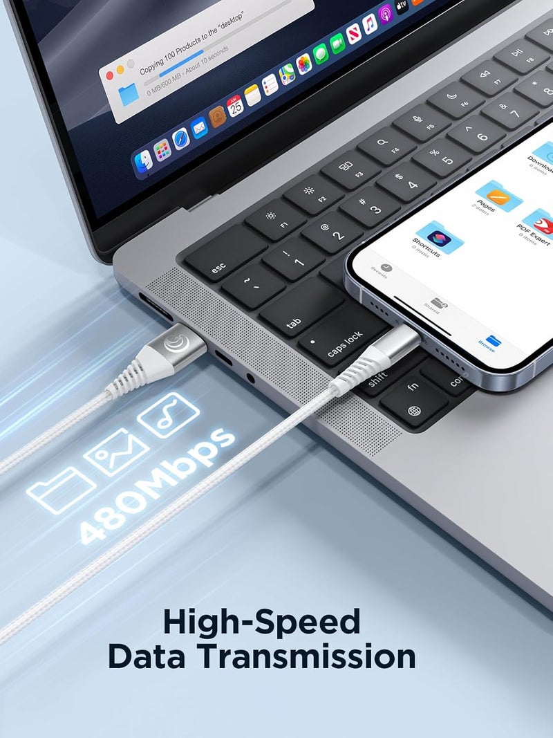 اييونوس كابل آيونيوس Lightning 2 متر 2 قطعة، شاحن آيفون معتمد MFi كابل USB A إلى Lightning لكابل شحن الآيفون للشحن السريع متوافق مع الآيفون 14 13 12 11 برو ماكس ميني XS XR X 8 7 بلس آيباد - Image 5