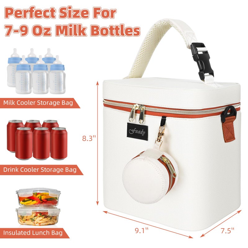 Fxady Breastmilk Cooler Bag with Ice Pack, Insulated Baby Bottle Tote Bag for 6 Bottles Up to 9 oz, Clip-On Pouch for Baby Essentials, Leakproof, Waterproof, Shoulder Strap for Nursing Moms, Beige - Image 2