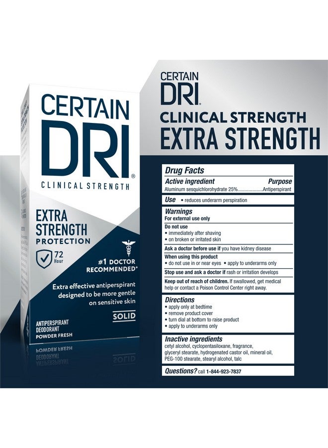 CERTAIN DRI Certain Dri Extra Strength Clinical Antiperspirant Solid Deodorant, Hyperhidrosis Treatment for Men & Women, Long-Lasting 72hr Protection, Effective Sweat Control, Powder Fresh Scent, 1.7oz, 3 Pack  - Image 5