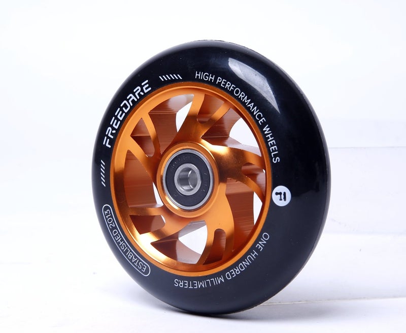 FREEDARE Scooter Wheels 100mm Pro Stunt Scooter Replacement Wheels with ABEC Bearings(Orange, Set of 2) - Image 3