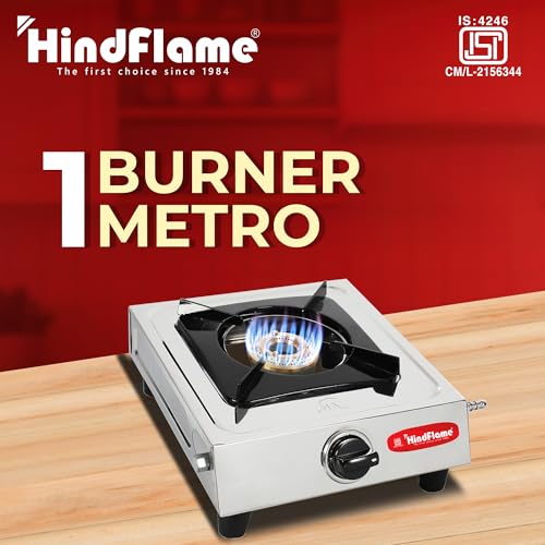 Hindflame 1 Burner Metro Series Stainless Steel Manual Gas Stove 1 Year Warranty (ISI Certified & BIS Approved) (1 Burner) - Image 2