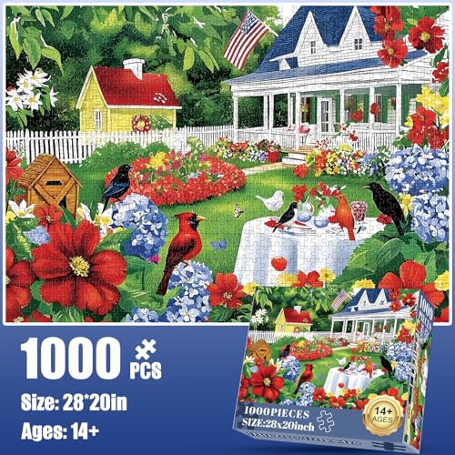 Edsjegn 1000 Piece Puzzle for Adults Beautiful Garden Scene Puzzles Birds and Flowers Jigsaw Puzzles 1000 PiecesFun Landscape Puzzle for Adults Kids SeniorsChallenging Family Game Great Gift Idea2820 in - Image 5