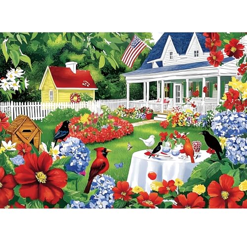 Edsjegn 1000 Piece Puzzle for Adults Beautiful Garden Scene Puzzles Birds and Flowers Jigsaw Puzzles 1000 PiecesFun Landscape Puzzle for Adults Kids SeniorsChallenging Family Game Great Gift Idea2820 in - Image 1