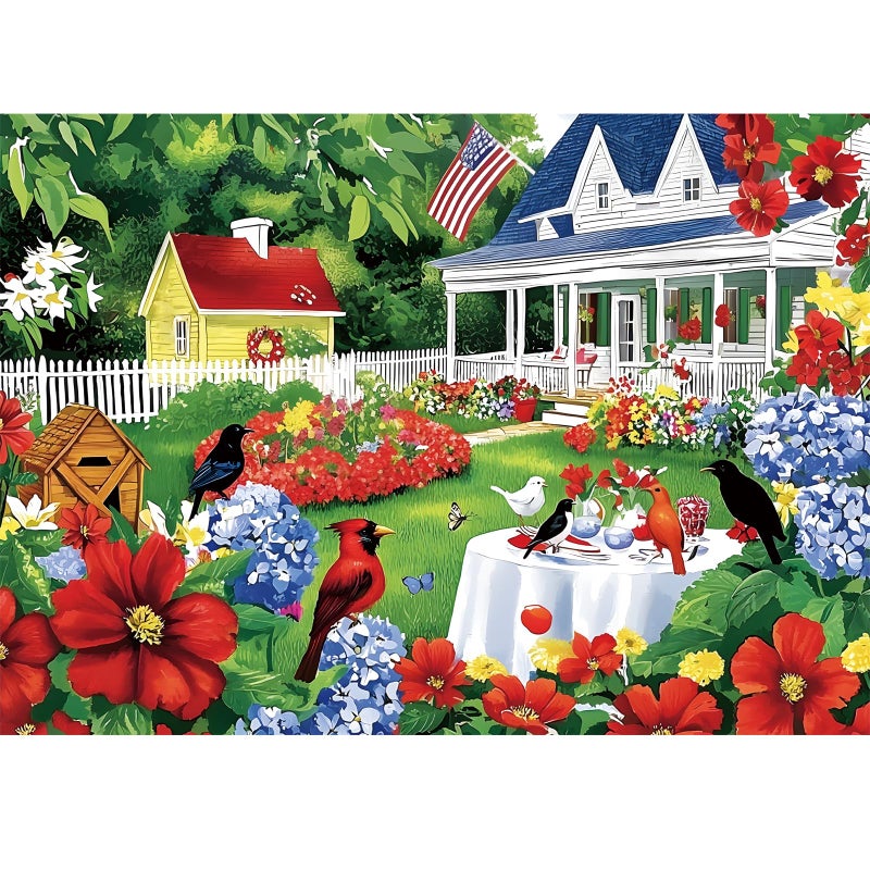 Edsjegn 1000 Piece Puzzle for Adults Beautiful Garden Scene Puzzles Birds and Flowers Jigsaw Puzzles 1000 PiecesFun Landscape Puzzle for Adults Kids SeniorsChallenging Family Game Great Gift Idea2820 in - Image 3