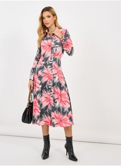 Styli All-Over Floral Print Open Front Abaya  - Image 1
