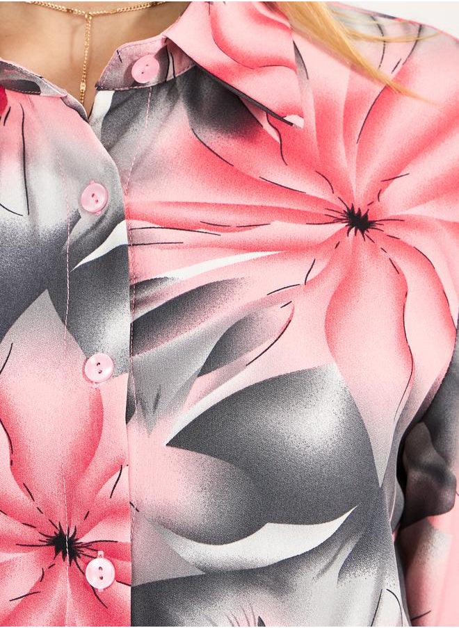 Styli All-Over Floral Print Open Front Abaya  - Image 3