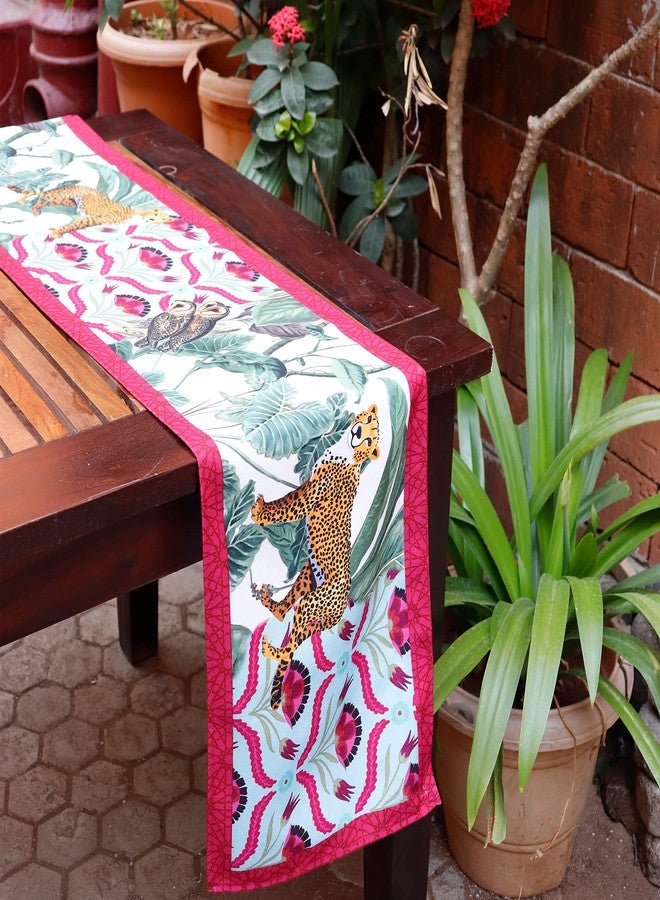 زيبا مفرش طاولة من قماش بولي كانفاس مطبوع عليه رسومات حيوانات من زيبا وورلد مع حافة | متعدد الألوان | مفرش طاولة طعام لأربعة أو ستة أشخاص | ديكور غرفة المعيشة | 30 سم × 210 سم (12 بوصة × 84 بوصة) - Image 1