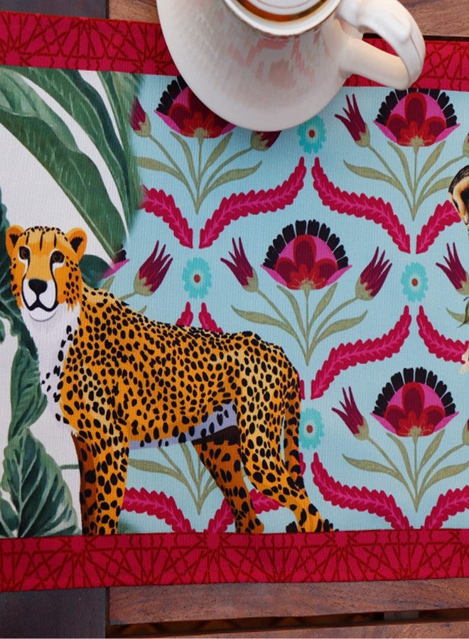 زيبا مفرش طاولة من قماش بولي كانفاس مطبوع عليه رسومات حيوانات من زيبا وورلد مع حافة | متعدد الألوان | مفرش طاولة طعام لأربعة أو ستة أشخاص | ديكور غرفة المعيشة | 30 سم × 210 سم (12 بوصة × 84 بوصة) - Image 5