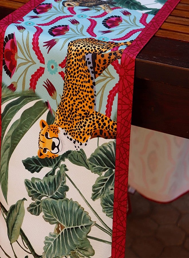 زيبا مفرش طاولة من قماش بولي كانفاس مطبوع عليه رسومات حيوانات من زيبا وورلد مع حافة | متعدد الألوان | مفرش طاولة طعام لأربعة أو ستة أشخاص | ديكور غرفة المعيشة | 30 سم × 210 سم (12 بوصة × 84 بوصة) - Image 2