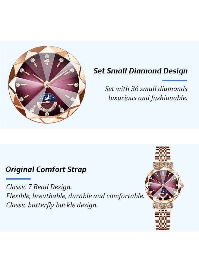 لاباولي Women's classic style wristwatch, women's stainless steel round dial mechanical watch, fashionable women's watch - Image 4