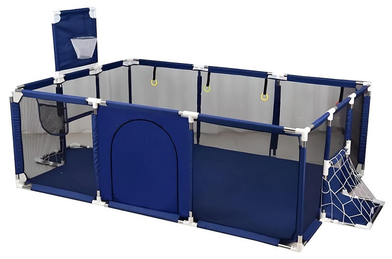 Large Toddler Stainless Steel Pipe Foldable, Safe Baby Playpen for Twin Blue - Image 1