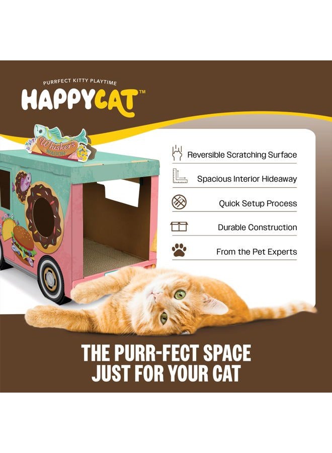 HAPPY CAT HappyCat Whisker's Wagon Cat Scratcher House - Vintage Cardboard Cat Playhouse with Scratch Panels & Spacious Hideaway. Cute Pet Toys - Durable Activity Center for Indoor Cats - Image 2